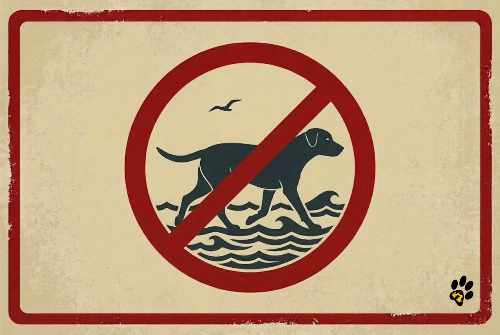 Warning sign for dogs on the beach